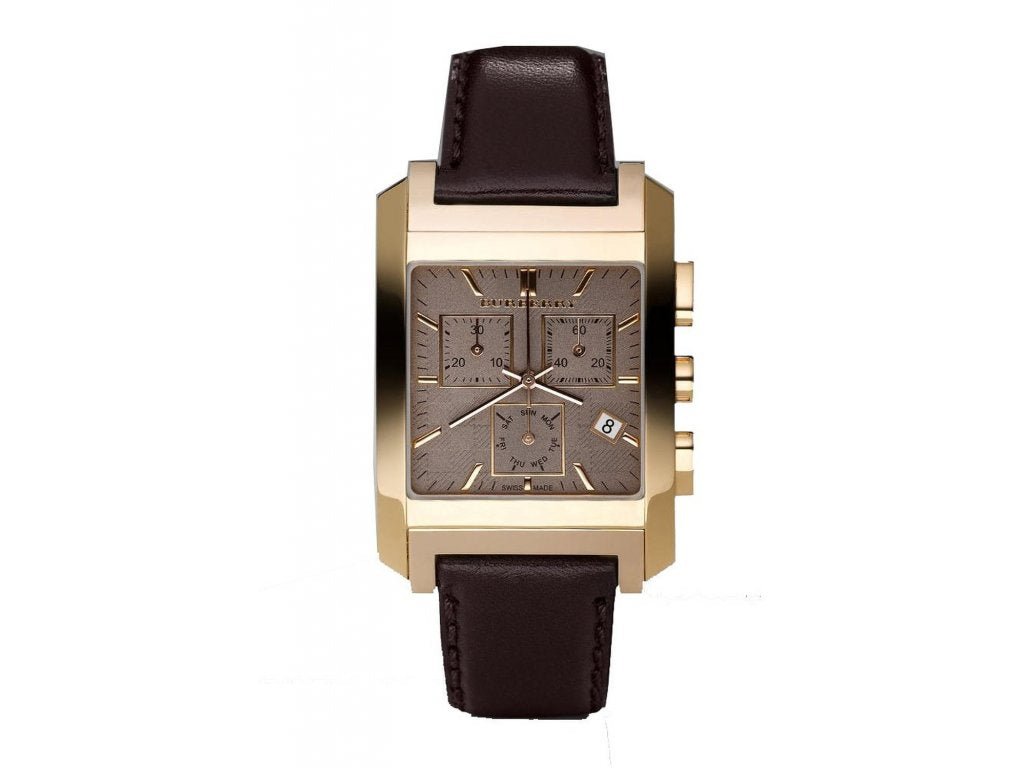 Buy Shop Burberry Heritage Chronograph Square Grey Dial Brown Leather Strap Watch for Men - BU1566 USA Online