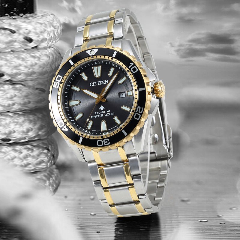 Buy Shop Citizen Eco Drive Promaster Diver Black Dial Two Tone Steel Strap Watch For Men - BN0194-57E USA Online