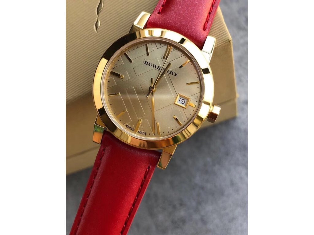 Buy Shop Burberry The City Gold Dial Red Leather Strap Watch for Women - BU9140 USA Online