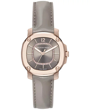 Buy Shop Burberry Britain Diamonds Grey Dial Grey Leather Strap Watch for Women - BBY1810 USA Online