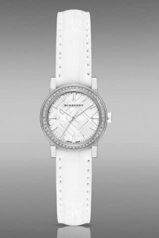 Buy Shop Burberry The City Diamonds Silver Dial White Leather Strap Watch for Women - BU9221 USA Online