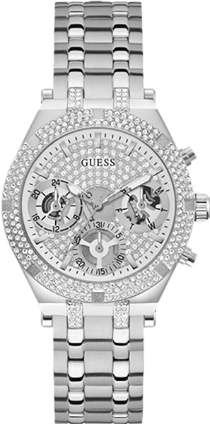 Buy Shop Guess Heiress Multifunction Diamonds Silver Dial Silver Steel Strap Watch for Women - GW0440L1 USA Online
