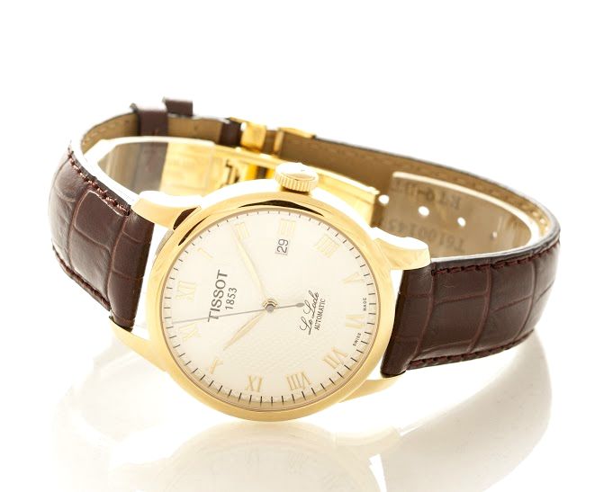 Buy Shop Tissot Le Locle Automatic Gold Dial Brown Leather Strap Watch For Men - T41.5.413.73 USA Online