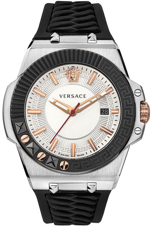 Buy Shop Versace Chain Reaction Quartz White Dial Black Rubber Strap Watch for Men - VEDY00219 USA Online