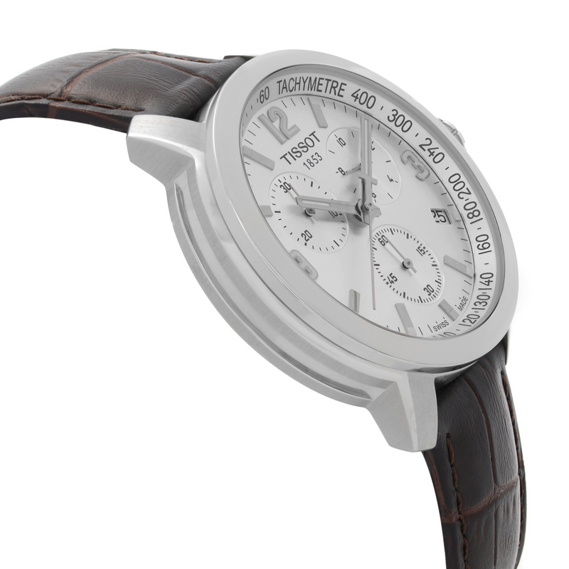 Buy Shop Tissot PRC 200 Chronograph Silver Dial Brown Leather Strap Watch For Men - T055.417.16.037.00 USA Online