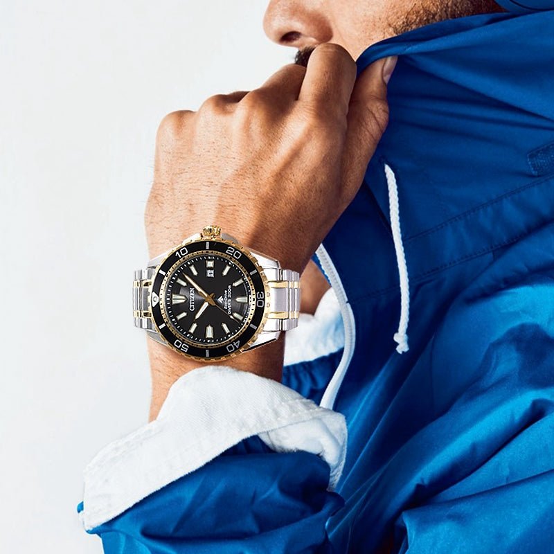 Buy Shop Citizen Eco Drive Promaster Diver Black Dial Two Tone Steel Strap Watch For Men - BN0194-57E USA Online