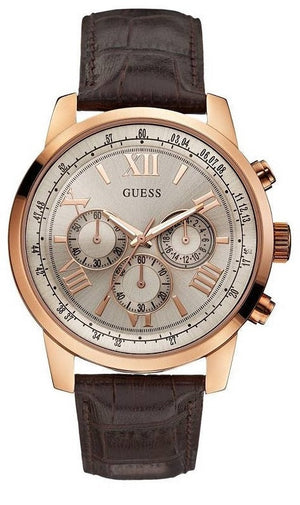 Buy Shop Guess Horizon Quartz Champagne Dial Brown Leather Strap Watch For Women - W0380G4 USA Online