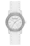 Buy Shop Burberry The City Diamonds Silver Dial White Leather Strap Watch for Women - BU9221 USA Online