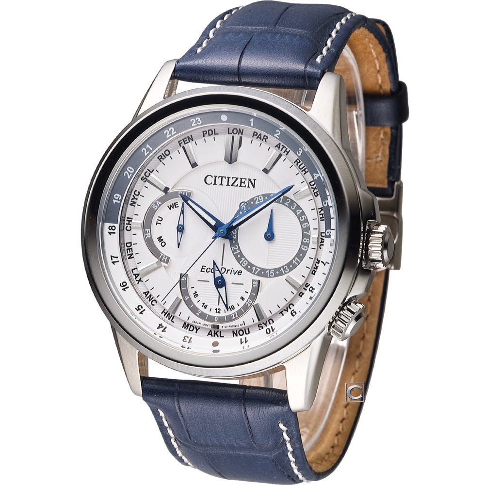 Buy Shop Citizen Eco Drive Calendrier White Dial Blue Leather Strap Watch For Men - BU2020-11A USA Online