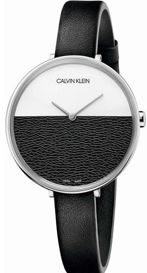 Buy Shop Calvin Klein Rise White Grey Dial Black Leather Strap Watch for Women - K7A231C3 USA Online