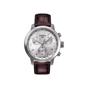 Buy Shop Tissot PRC 200 Chronograph Silver Dial Brown Leather Strap Watch For Men - T055.417.16.037.00 USA Online
