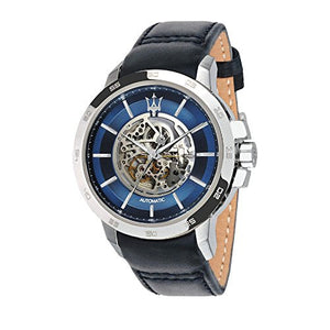Buy Shop Maserati Ingegno Automatic Blue Skeleton Dial Black Leather Strap Watch For Men - R8821119004 USA Online