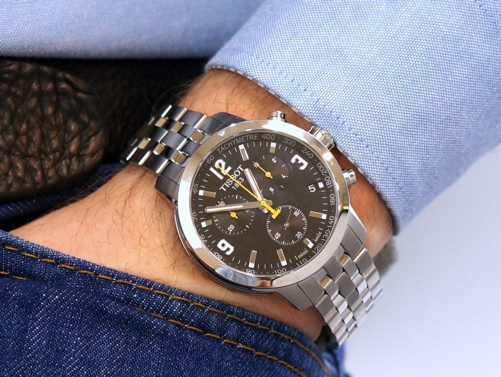 Buy Shop Tissot PRC 200 Chronograph Black Dial Silver Steel Strap Watch For Men - T055.417.11.057.00 USA Online