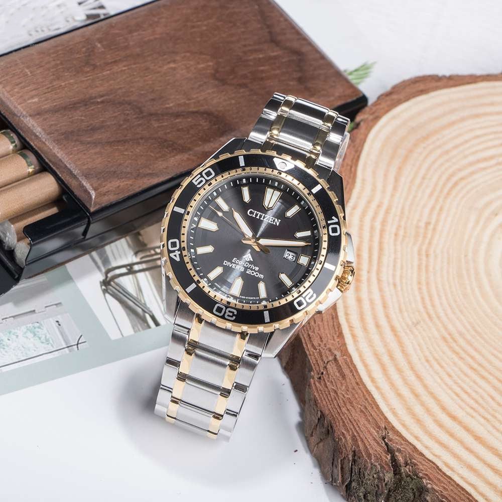 Buy Shop Citizen Eco Drive Promaster Diver Black Dial Two Tone Steel Strap Watch For Men - BN0194-57E USA Online