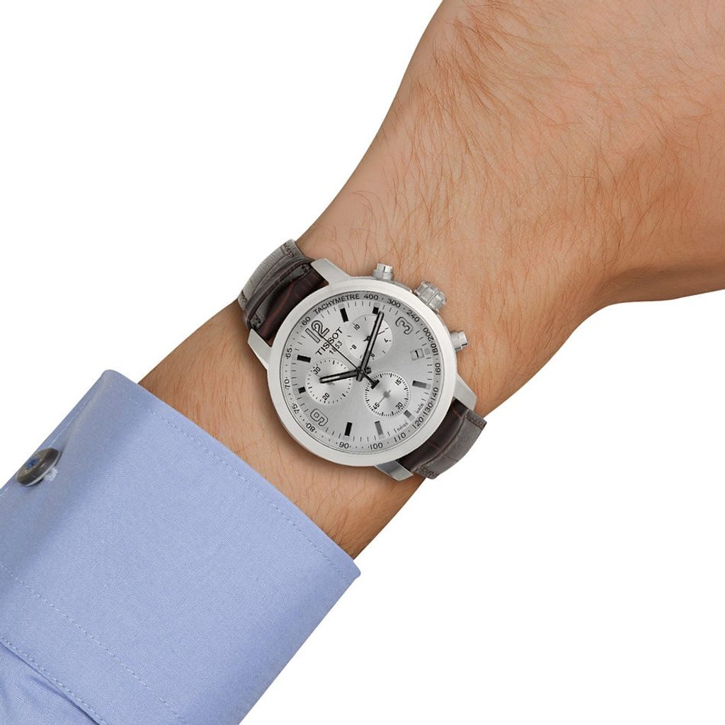 Buy Shop Tissot PRC 200 Chronograph Silver Dial Brown Leather Strap Watch For Men - T055.417.16.037.00 USA Online