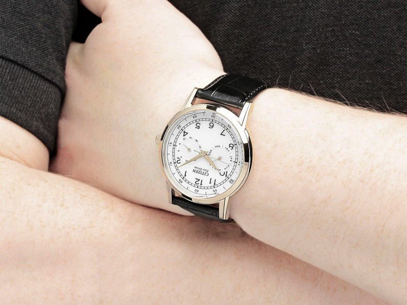 Buy Shop Citizen Watch Eco Drive Day & Date White Dial Black Leather Strap Watch For Men - AO9003-16A USA Online