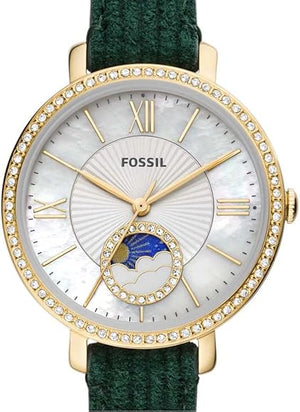 Buy Shop Fossil Jacqueline Multifunction Moonphase Mother of Pearl White Dial Green Leather Strap Watch for Women - ES5244 USA Online