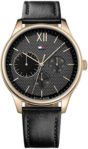 Buy Shop Tommy Hilfiger Damon Quartz Black Dial Black Leather Strap Watch for Men - 1791419 USA Online