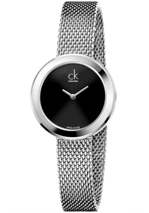 Buy Shop Calvin Klein Firm Black Dial Silver Mesh Bracelet Watch for Women - K3N23121 USA Online