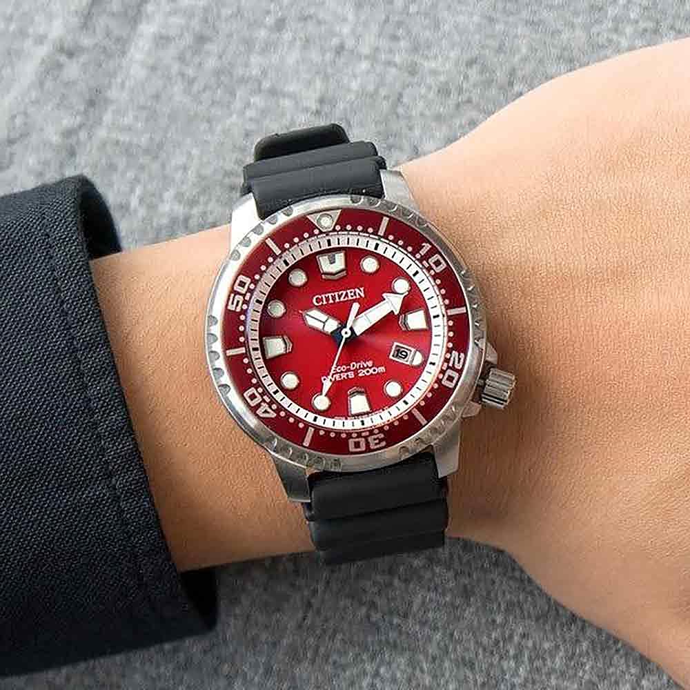 Buy Shop Citizen Eco Drive Promaster Marine Red Dial Black Rubber Strap Watch For Men - BN0159-15X USA Online