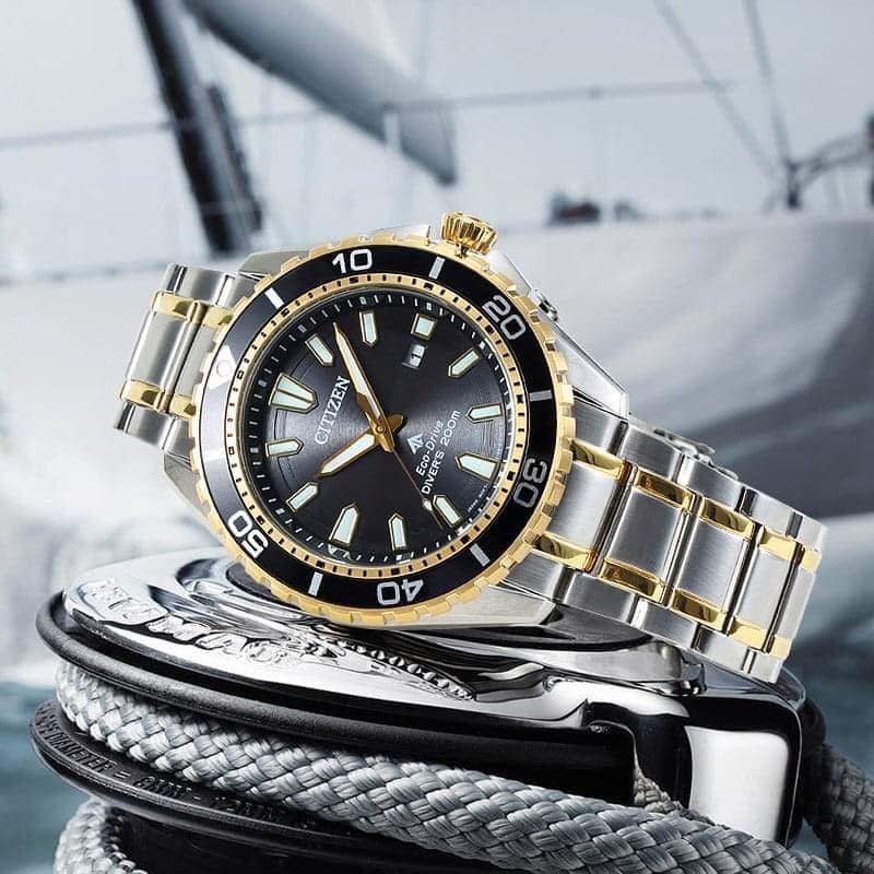 Buy Shop Citizen Eco Drive Promaster Diver Black Dial Two Tone Steel Strap Watch For Men - BN0194-57E USA Online