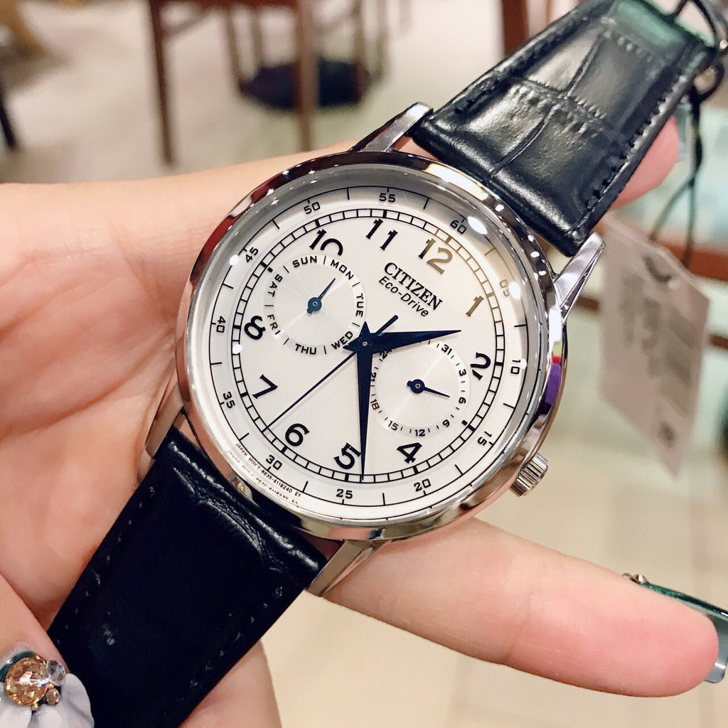 Buy Shop Citizen Eco Drive Silver Dial Black Leather Strap Watch For Men - AO9000-06B USA Online