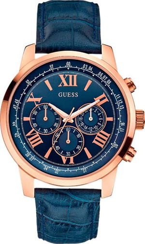 Buy Shop Guess Horizon Chronograph Blue Dial Blue Leather Strap Watch For Men - W0380G5 USA Online