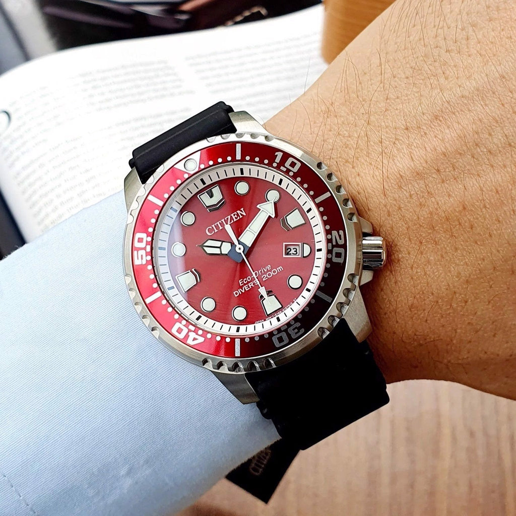 Buy Shop Citizen Eco Drive Promaster Marine Red Dial Black Rubber Strap Watch For Men - BN0159-15X USA Online