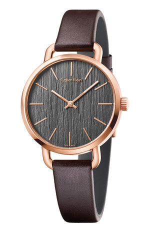 Buy Shop Calvin Klein Even Grey Dial Brown Leather Strap Watch for Women - K7B236G3 USA Online