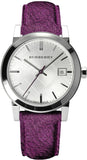 Buy Shop Burberry The City Silver Dial Purple Leather Strap Watch for Women - BU9122 USA Online