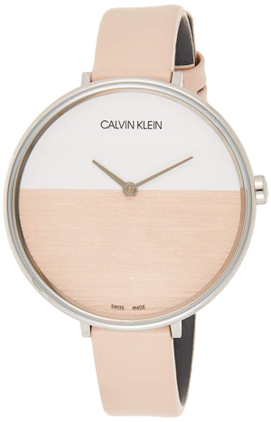 Buy Shop Calvin Klein Rise White Beige Dial Beige Leather Strap Watch for Women - K7A231XH USA Online