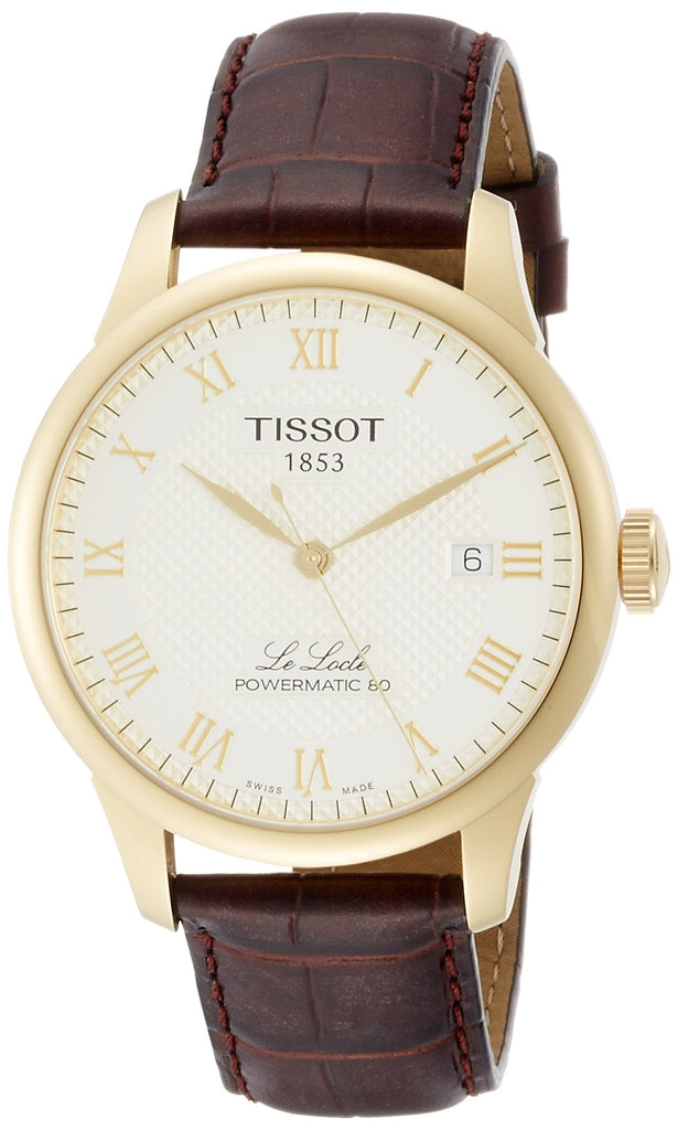Buy Shop Tissot Le Locle Automatic Gold Dial Brown Leather Strap Watch For Men - T41.5.413.73 USA Online