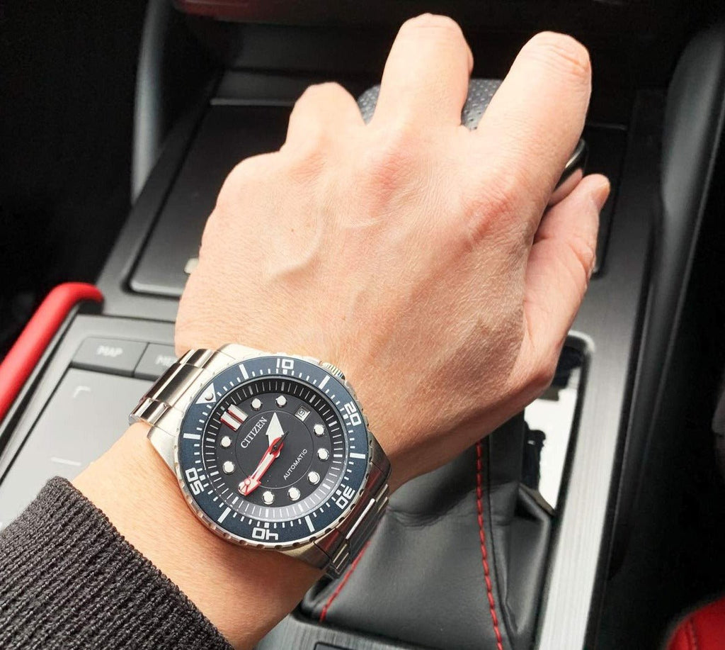 Buy Shop Citizen Mechanical Black Dial Silver Steel Strap Watch For Men - NJ0120-81E USA Online