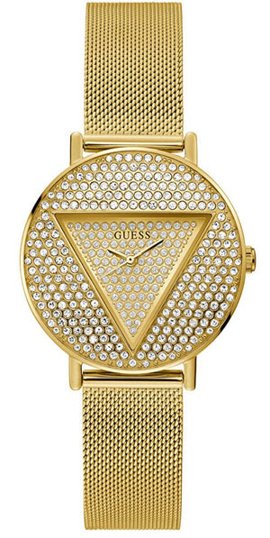 Buy Shop Guess Iconic Diamonds Gold Dial Gold Mesh Bracelet Watch For Women - GW0477L2 USA Online