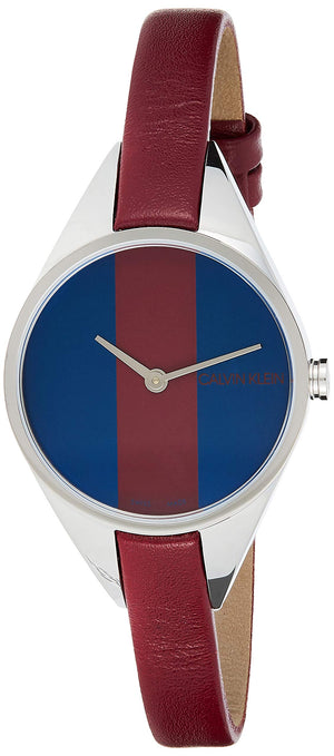 Buy Shop Calvin Klein Rebel Blue Maroon Dial Maroon Leather Strap Watch for Women - K8P231UN USA Online