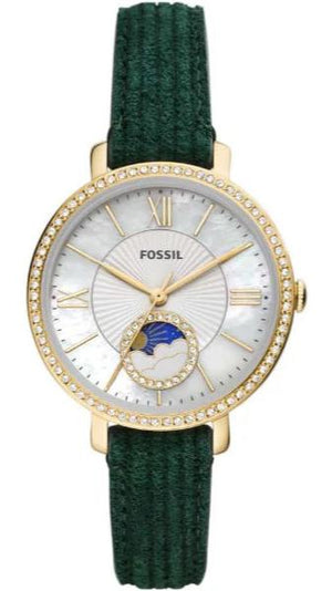 Buy Shop Fossil Jacqueline Multifunction Moonphase Mother of Pearl White Dial Green Leather Strap Watch for Women - ES5244 USA Online
