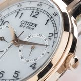 Buy Shop Citizen Watch Eco Drive Day & Date White Dial Black Leather Strap Watch For Men - AO9003-16A USA Online