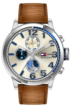 Buy Shop Tommy Hilfiger Jackson Multi-Function Silver Dial Brown Leather Strap Watch for Men - 1791239 USA Online