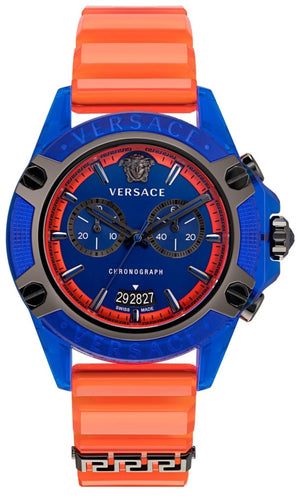 Buy Shop Versace Icon Active Chronograph Quartz Blue Dial Orange Rubber Strap Watch For Men - VEZ700922 USA Online