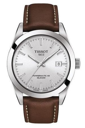 Buy Shop Tissot Gentleman Powermatic 80 Silicium Silver Dial Brown Leather Strap Watch For Men - T127.407.16.031.00 USA Online