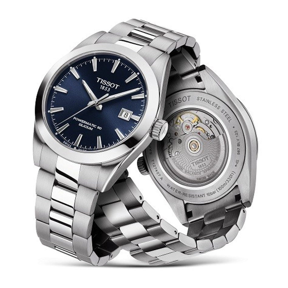Buy Shop Tissot Gentlemen Powermatic 80 Silicium Blue Dial Silver Steel Strap Watch For Men - T127.407.11.041.00 USA Online