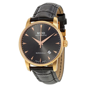Buy Shop Mido Baroncelli III Automatic Grey Dial Black Leather Strap Watch For Men - M8600.3.13.4 USA Online