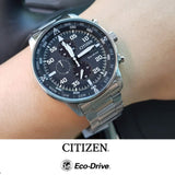 Buy Shop Citizen Eco Drive Chronograph Black Dial Silver Steel Strap Watch For Men - CA0690-88E USA Online