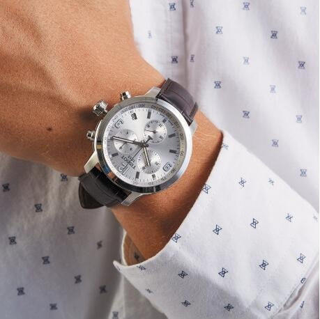 Buy Shop Tissot PRC 200 Chronograph Silver Dial Brown Leather Strap Watch For Men - T055.417.16.037.00 USA Online