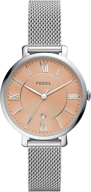 Buy Shop Fossil Jacqueline Three Hand Pink Dial Silver Mesh Strap Watch for Women - ES5089 USA Online