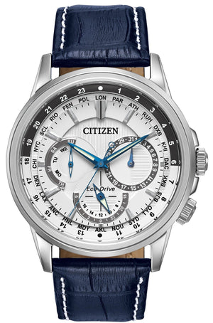 Buy Shop Citizen Eco Drive Calendrier White Dial Blue Leather Strap Watch For Men - BU2020-11A USA Online