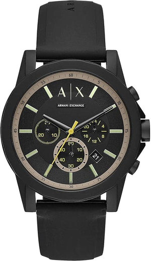Buy Shop Armani Exchange Outerbanks Chronograph Black Dial Black Silicone Strap Watch For Men - AX1343 USA Online