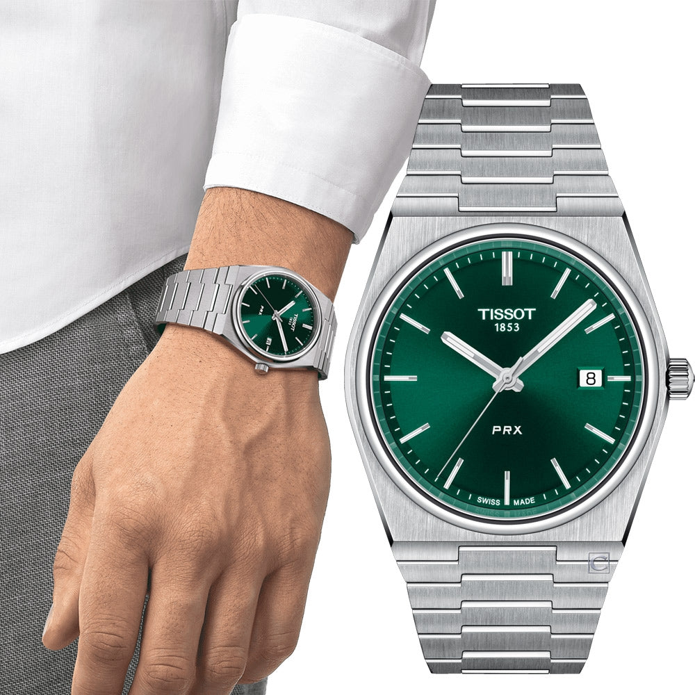 Buy Shop Tissot PRX Green Dial Silver Steel Strap Watch For Men - T137.410.11.091.00 USA Online