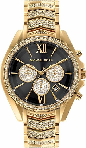 Buy Shop Michael Kors Whitney Chronograph Black Dial Gold Steel Strap Watch for Women - MK7224 USA Online