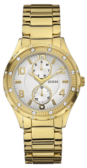 Buy Shop Guess Siren Diamonds Silver Dial Gold Steel Strap Watch for Women - W0442L2 USA Online